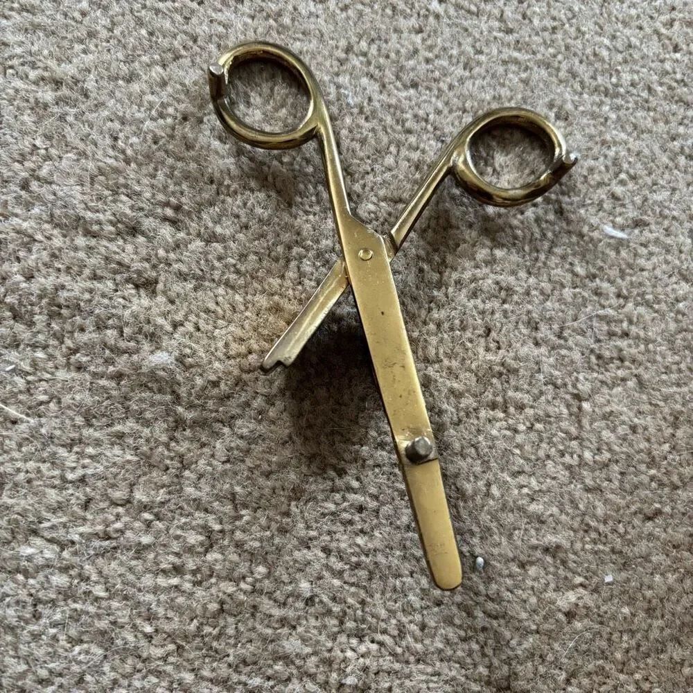 Vintage 6” Brass Footed Candle Wick Trimmer Snuffer Scissors - Picture 4 of 5